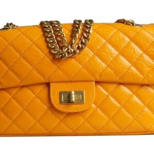 Quilted Yellow Leather Chain Shoulder Bag
